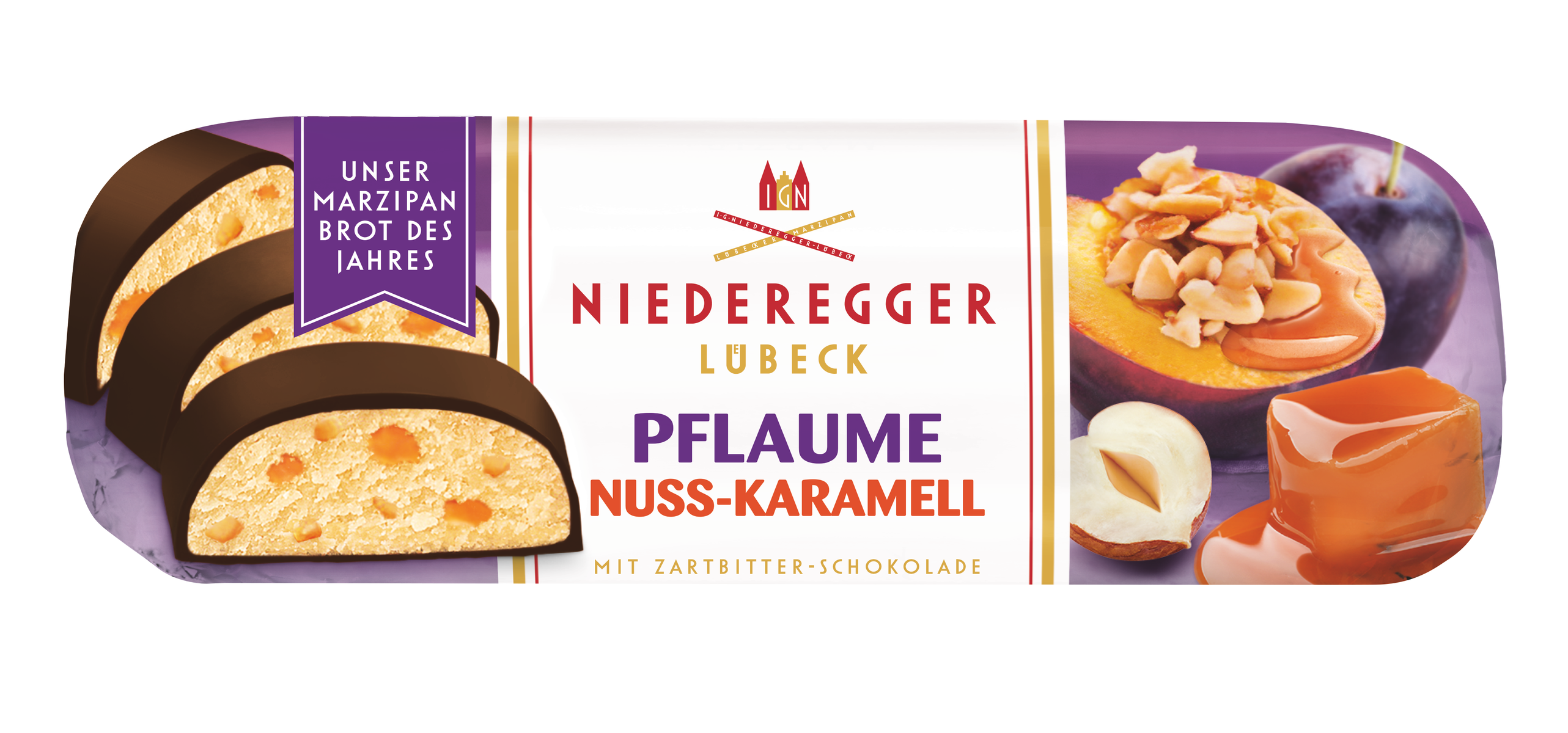 Marzipan Brot Pflaume-Nuss-Karamell, 125 g, Brot mit Pflaume, Nuss und Karamell