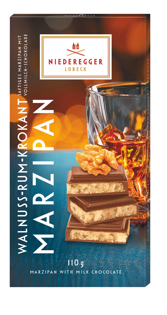 Marzipan Tafel Schokolade Rum Krokant 110 g - Milchschokolade mit Rum und Nussstücken