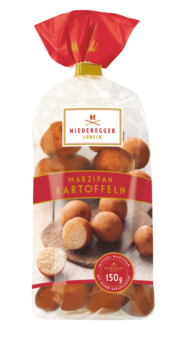 Marzipan Kartoffeln im Beutel, 150 g, Mandeln 57 % Anteil, Zucker und Kakao enthalten