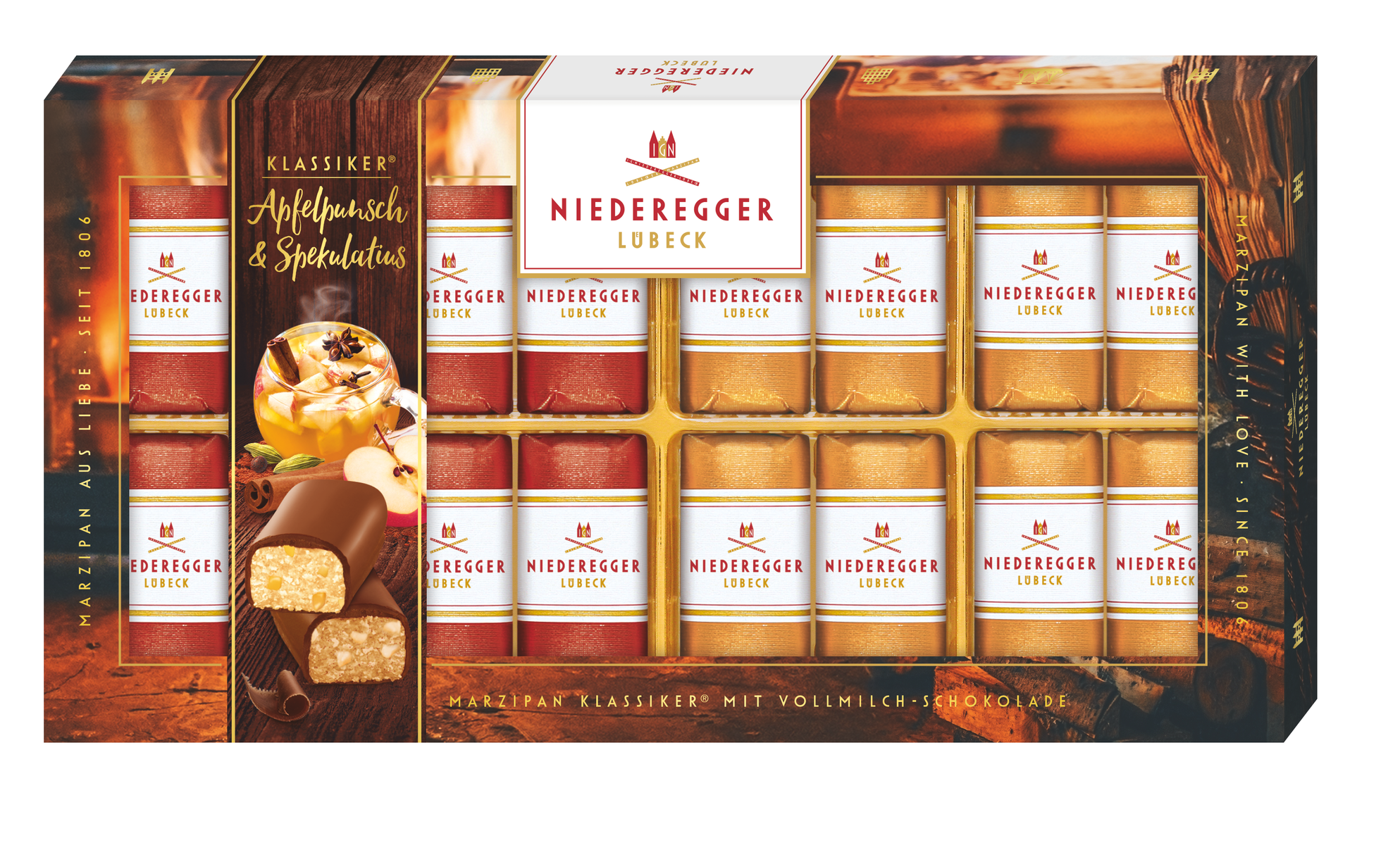 Winter-Marzipan Klassiker 2fach sort., 200 g, Marzipan in Vollmilch-Schokolade mit Mandeln