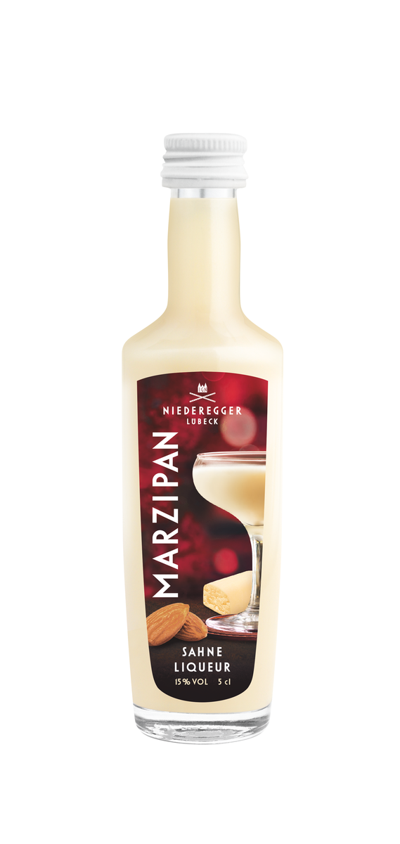 Bild eines Marzipan Liqueur Mini-Fläschchen, Sahnelikör mit Marzipan, 54 g Nettogewicht