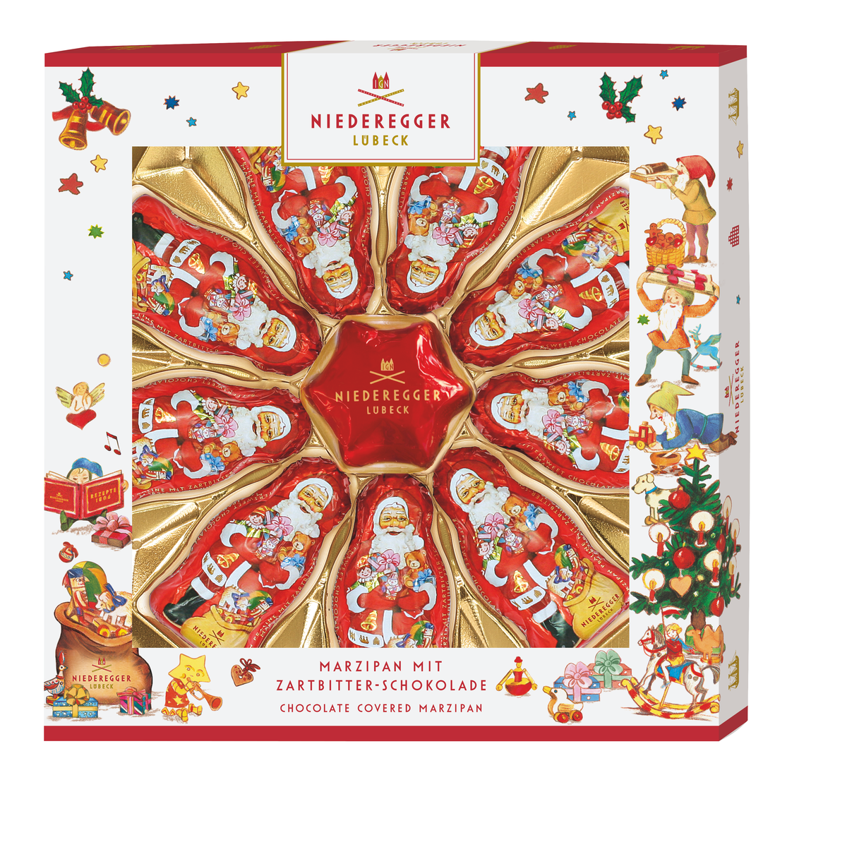 Marzipan Weihnachtsmänner und Stern, 125 g, mit Zartbitter-Schokolade und Mandelanteil 41%