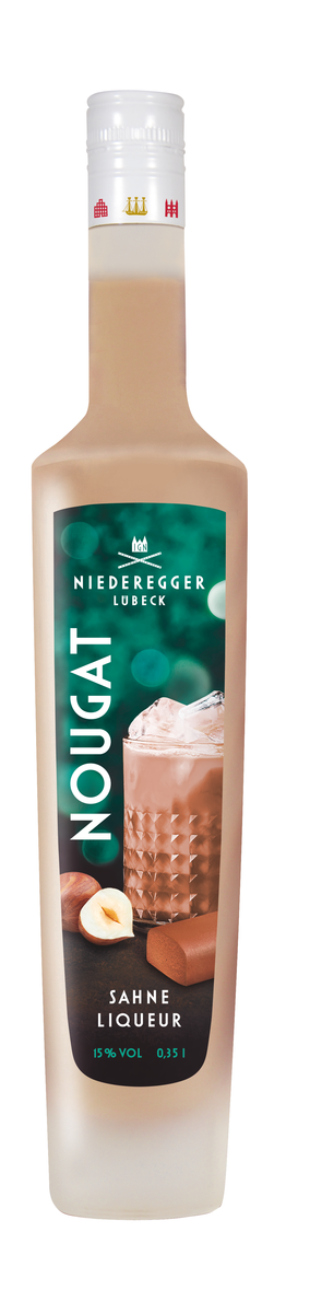Nougat-Likör Flasche, 381 g Nettogewicht, cremiger Likör mit Nougat-Geschmack und cremigem Finish.