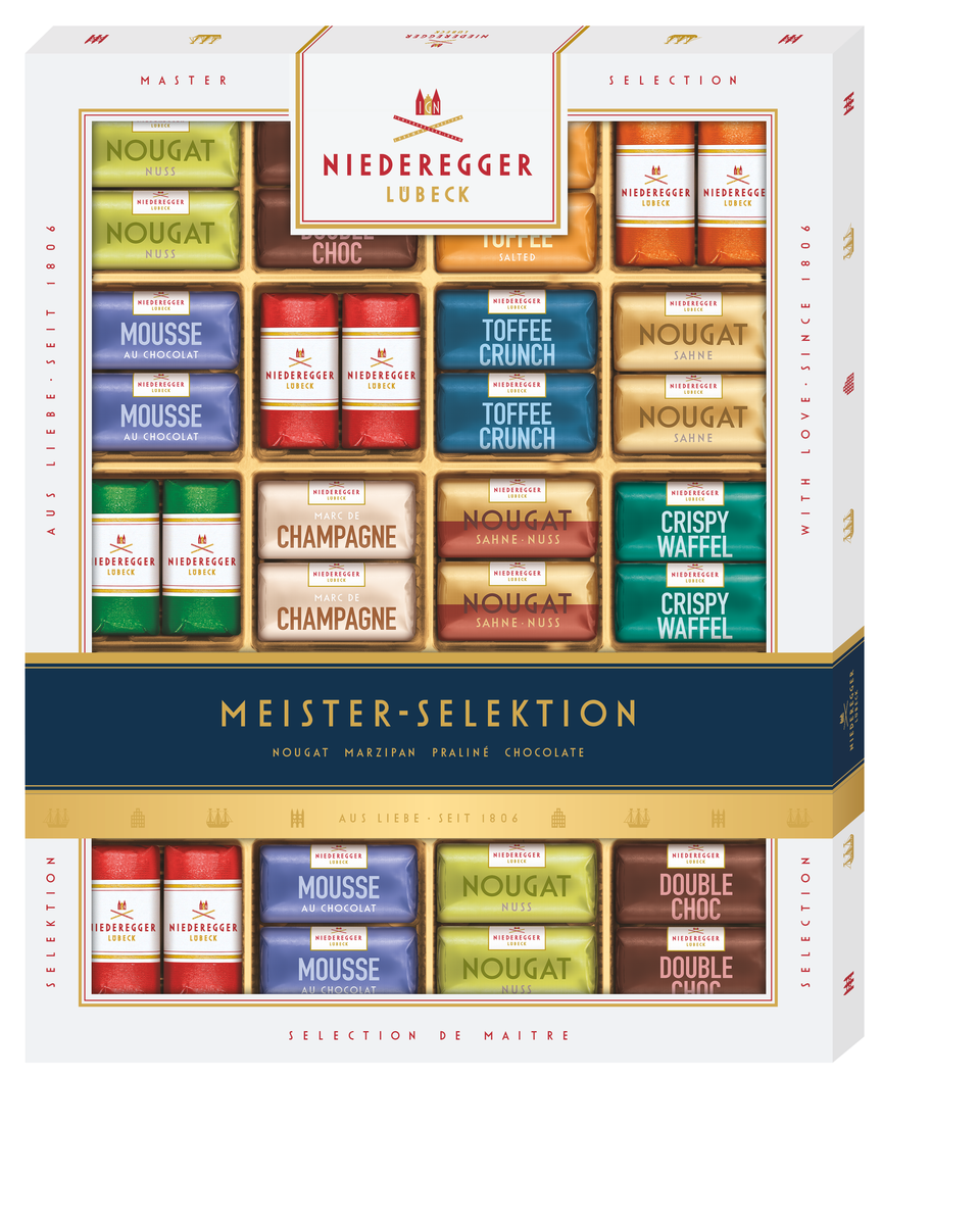 Meisterselektion 500 g Schokoladenvielfalt aus Vollmilch-Schokolade, Zartbitter-Schokolade und weiße Schokolade