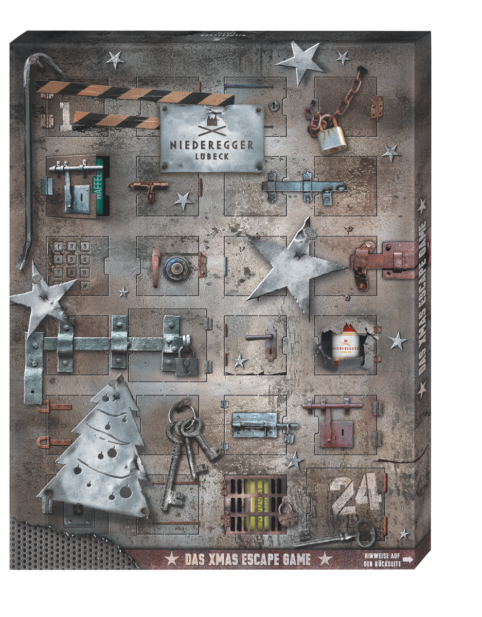 Adventskalender Escape, gemischte Schokoladen mit Vollmilch, Zartbitter und weiße Schokolade, 300 g