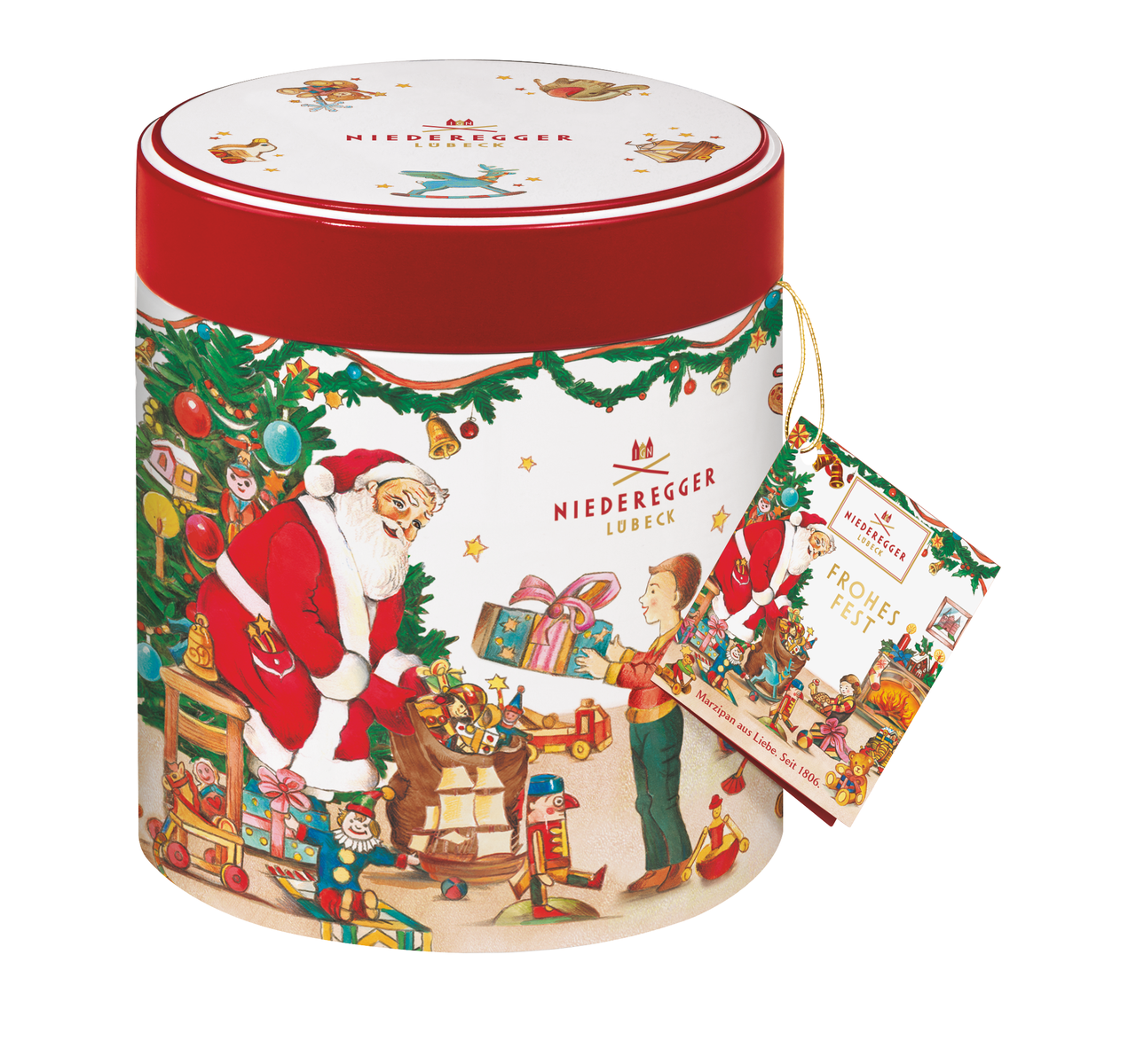 Weihnachtsdose Klassiker Hauptbild: Zartbitter-Schokolade in 250 g Dose, schlichte Verpackung