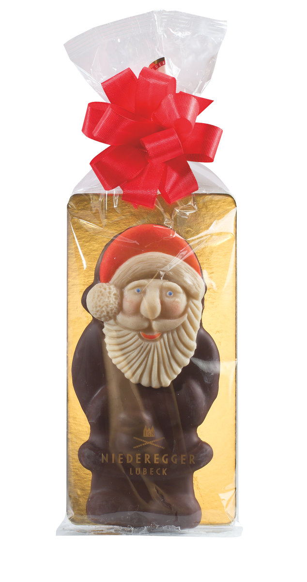 Marzipan Weihnachtsmann, mit Zartbitter-Schokolade 20%, 125 g, Nahaufnahme, Detailaufnahme