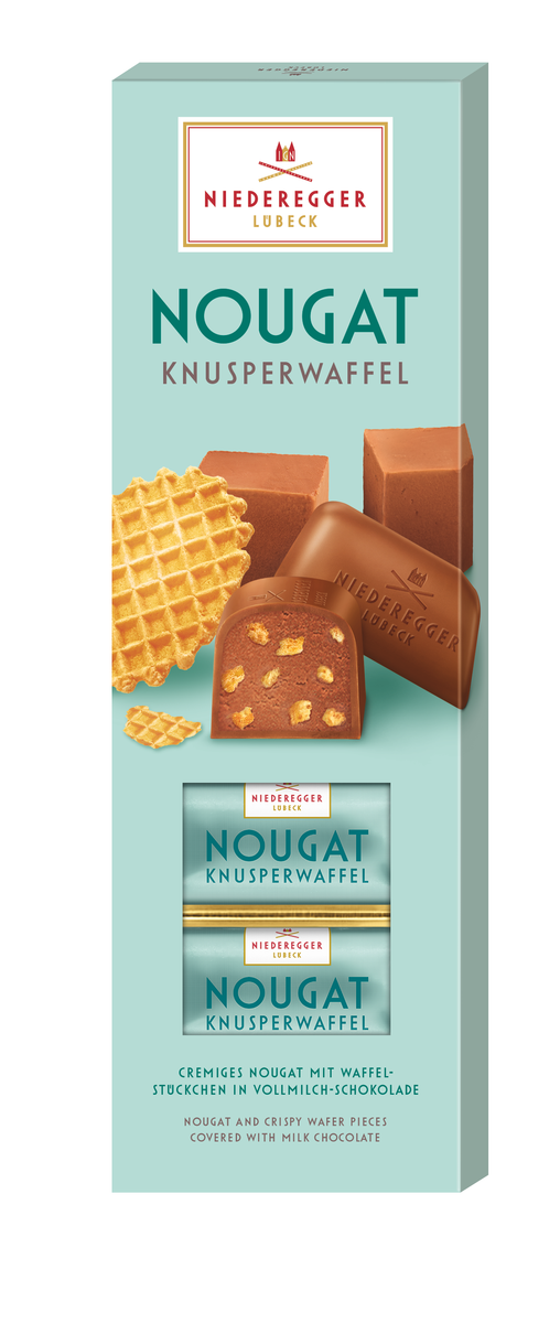 Nougat Knusperwaffel, schokoladenüberzogene Waffel mit knusprigem Waffel- und Nougatanteil, 100 g