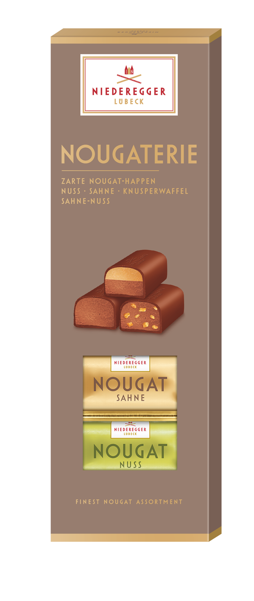 Nougaterie Schokoladentafel aus Vollmilch-Schokolade 100 g mit Waffelgranulat und Nougatanteil
