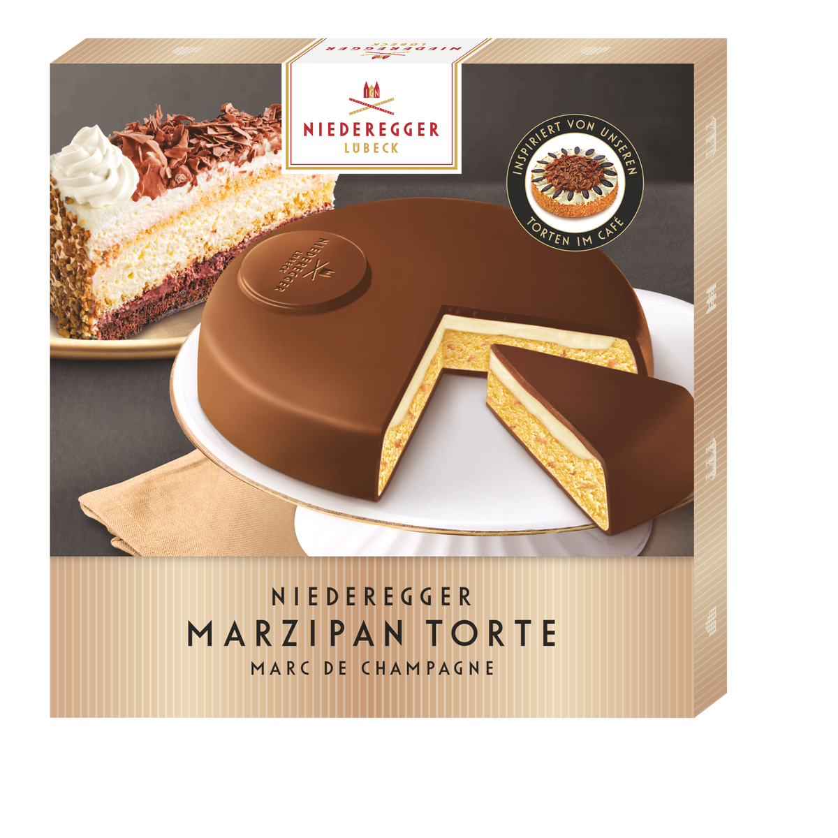 Marzipan Torte Marc de Champagne, 185 g, Torte mit Marc de Champagne und Schokolade