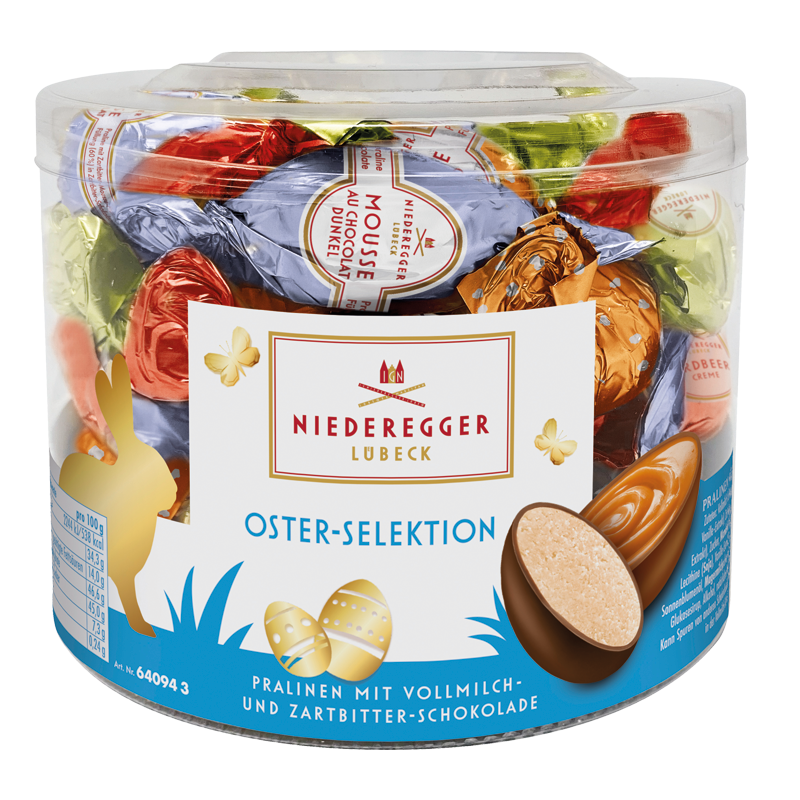 Pralinen Eier, 4-fach sortiert, 32 Stück im Köcher