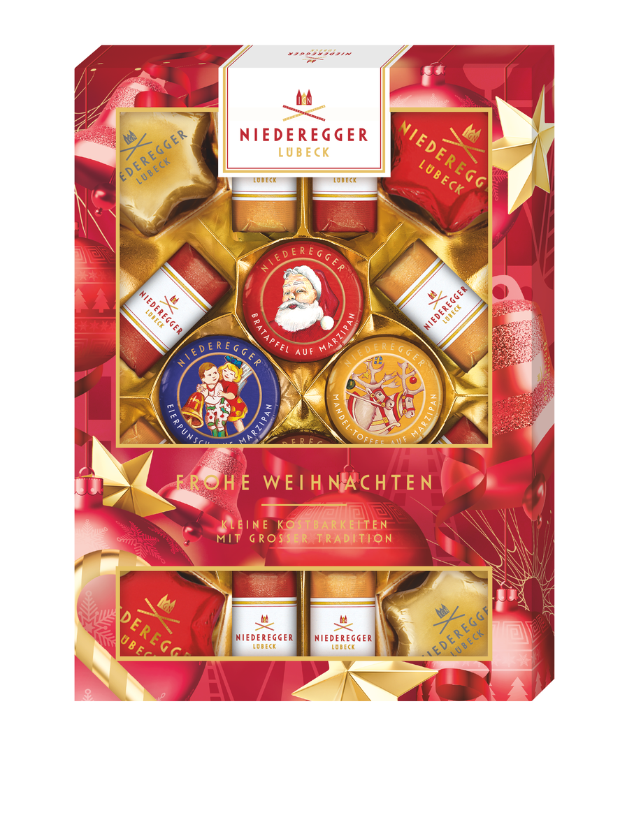 Marzipanerie Frohe Weihnachten, 206 g - Gemischte Schokoladen mit Mandel-Marzipan