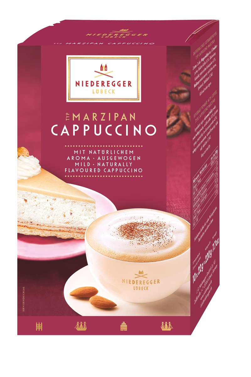 Marzipan Cappuccino, 10 Stick-Port.Btl., Nettogewicht 220 g, Instantkaffee mit Marzipan-Geschmack