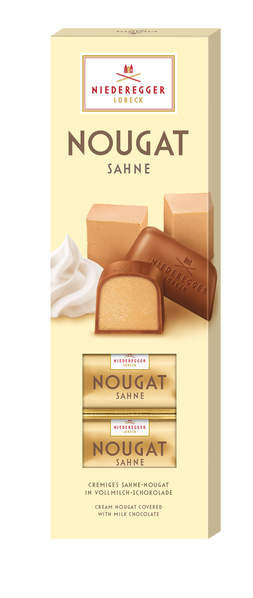 Nougat Sahne schokoliert - Schokoladenüberzug um Nougat mit Sahnefüllung, 100 g