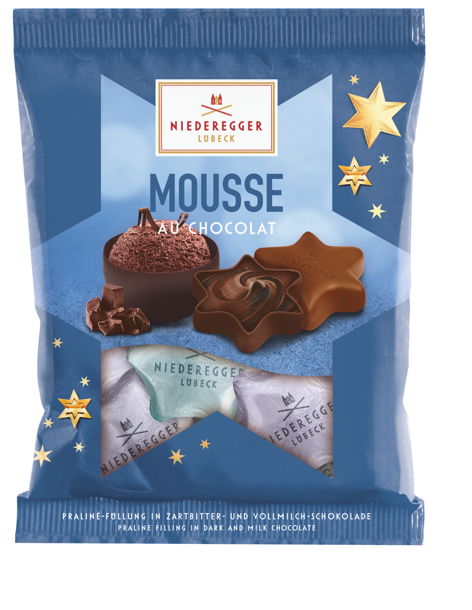 Pralinen Sterne im Beutel Mousse, aus Zartbitter- und Vollmilchschokolade, Beutelverpackung, Nettogewicht 87 g