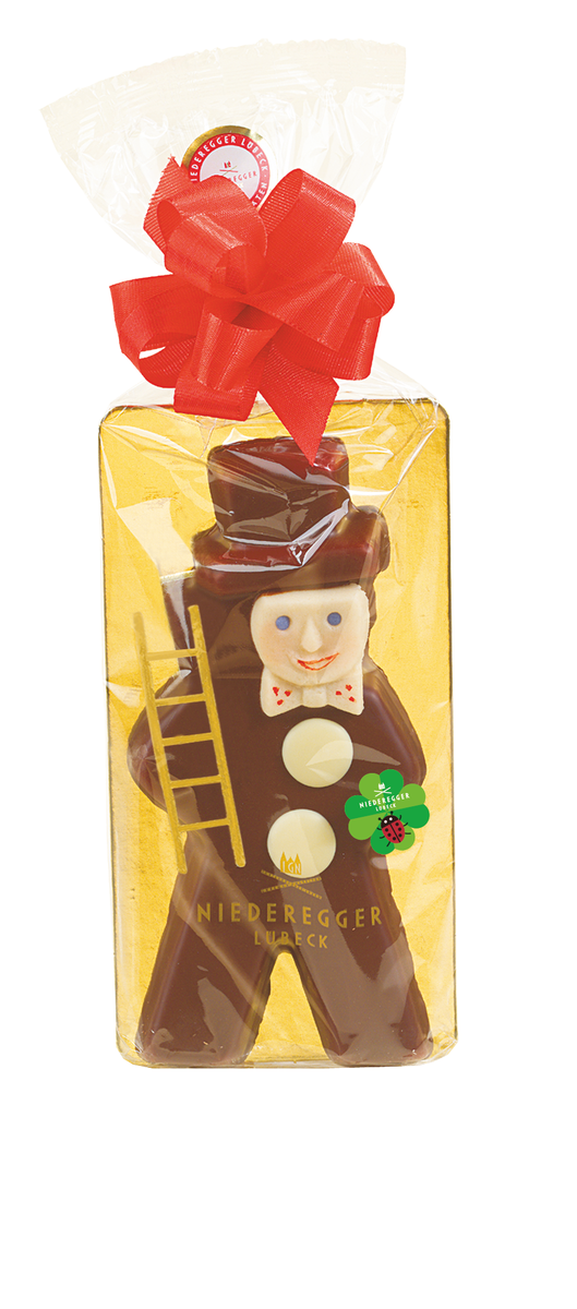 Marzipan Schornsteinfeger mit dunkler und weißer Schokolade, 125 g Packung, Mandelnanteil 47%