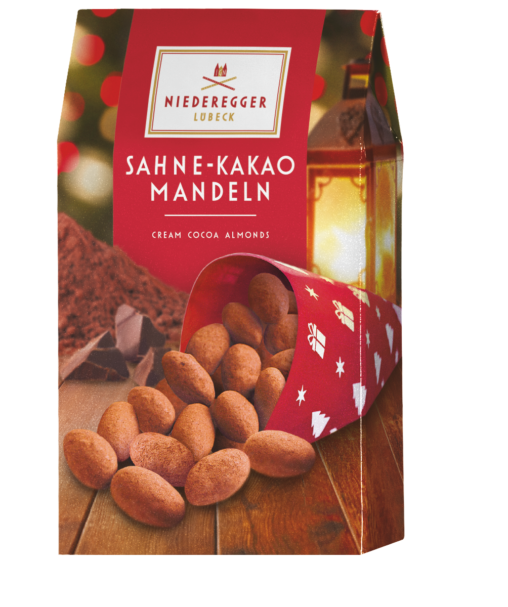 Sahne-Kakao Mandeln, Produktbild, Mandeln in Sahne-Kakao Mischung, Nettogewicht 100 g