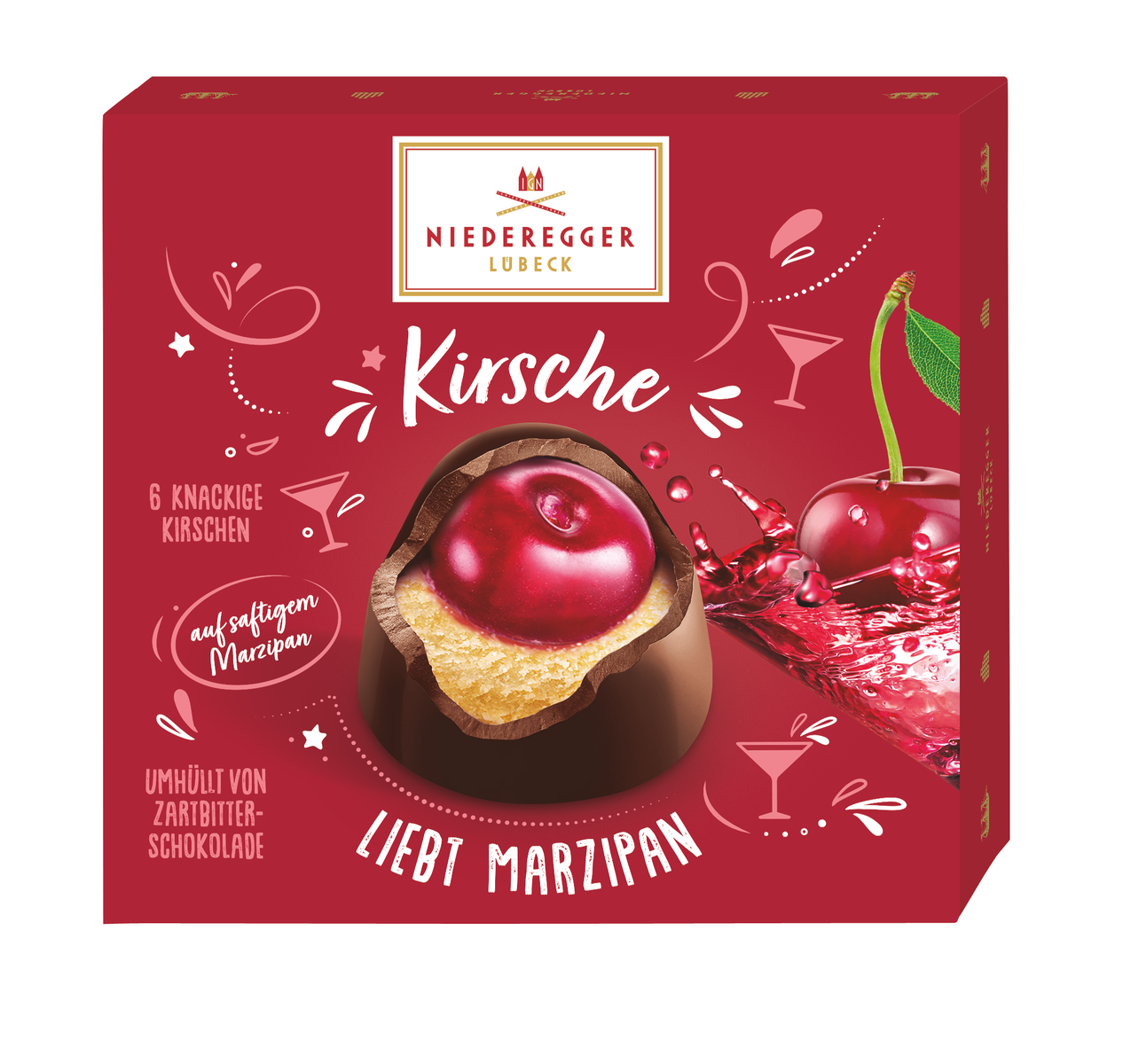 Marzipan-Pralinés Kirsche auf Marzipan, dunkle Schokolade überzogen, 108 g Nettogewicht
