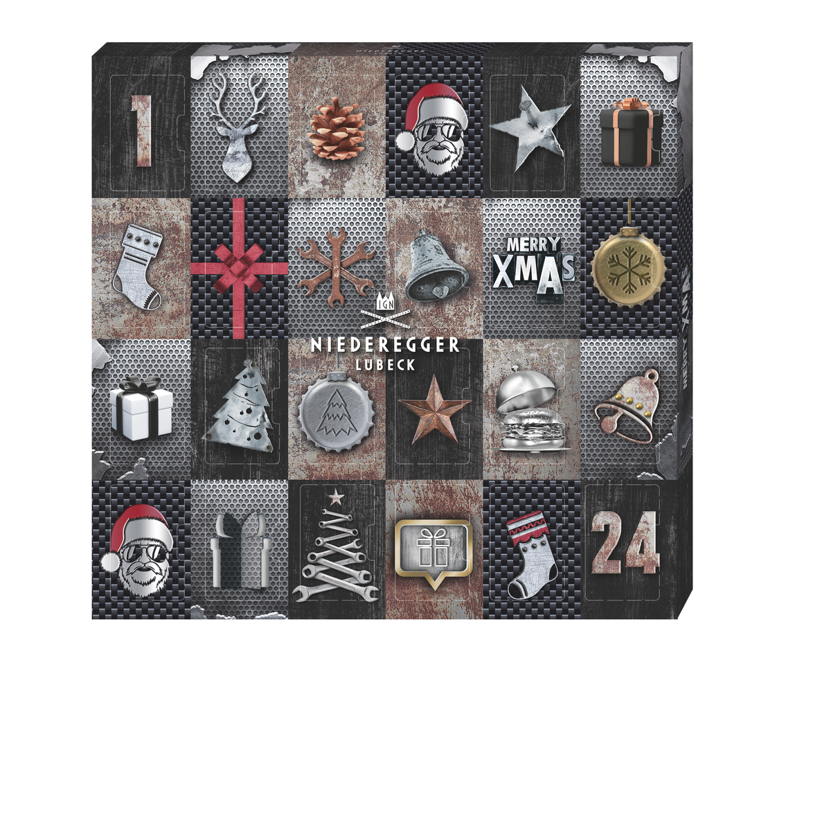 Adventskalender Mini Männersache, Schokoladenkalender mit Mandelanteil und Zartbitterschokolade, 168 g