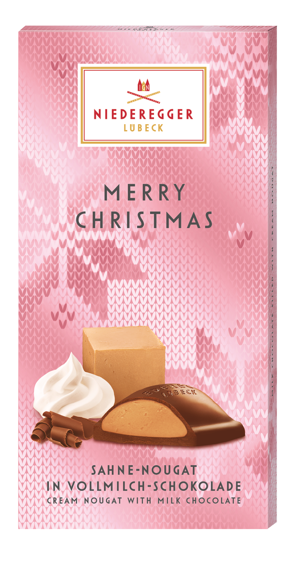 Nougat-Tafel Sahne Merry Christmas, 100 g, Vollmilchschokolade mit Sahne-Geschmack