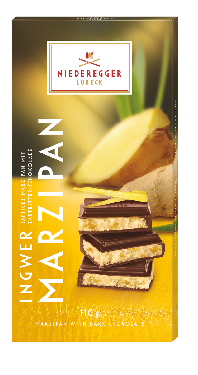 Marzipan Tafel - Schokolade Ingwer, Zartbitter-Schokolade mit Mandeln und Ingwer, 110 g