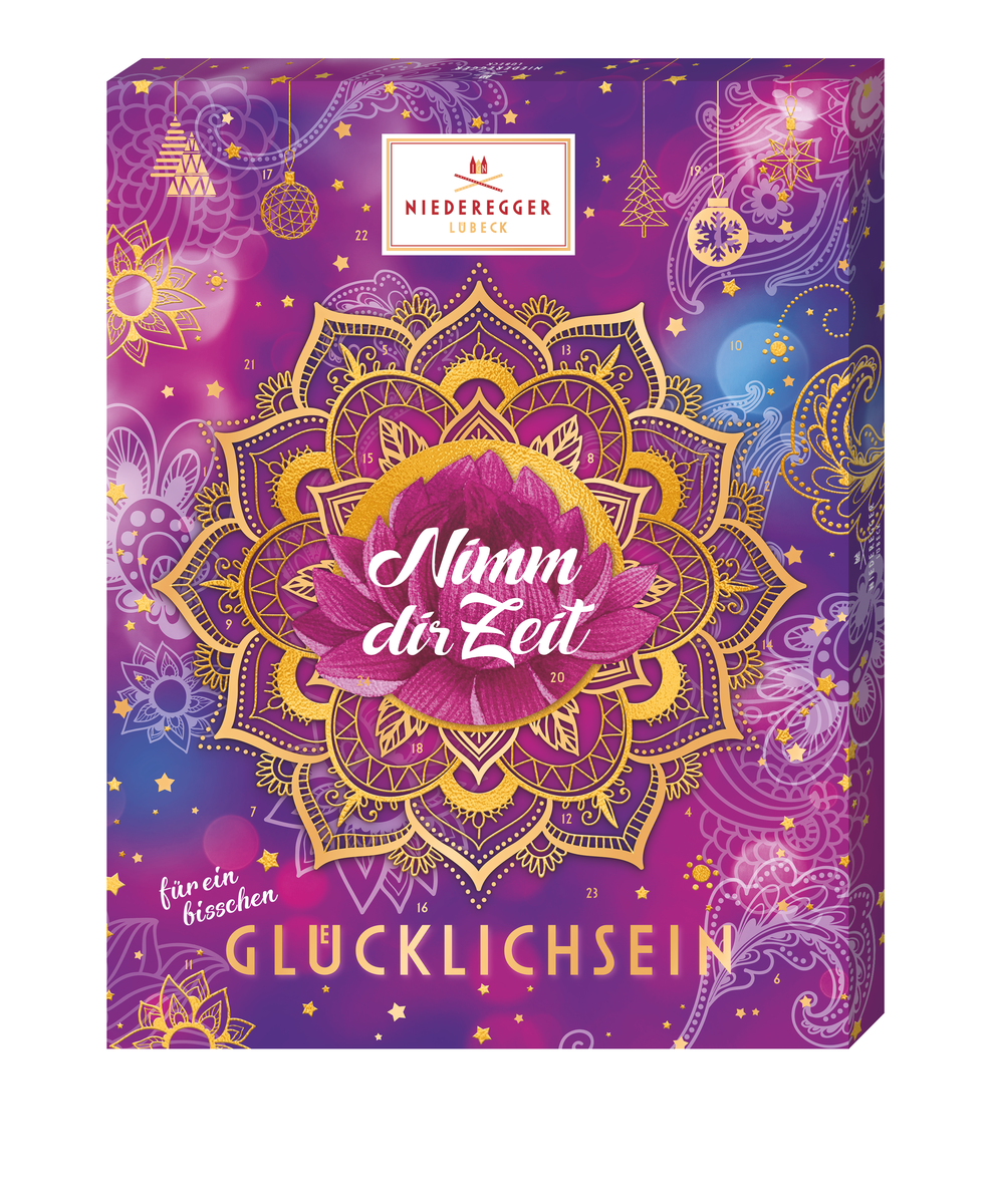 Adventskalender Glücklichsein, Schokoladen-Adventskalender mit weißer, Vollmilch- und Zartbitter-Schokolade, 300 g