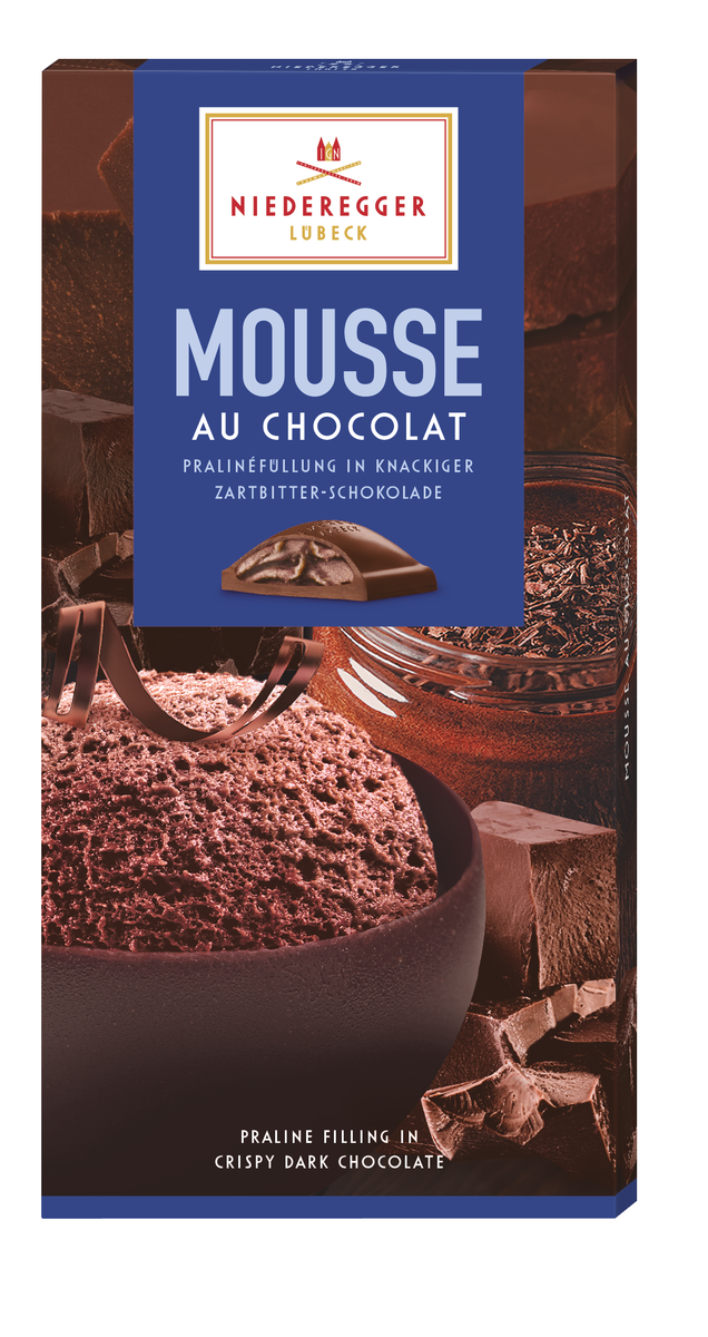 Pralinen Tafel Mousse au Chocolat, zartbitter Schokoladentafel mit mousse-gefüllter Praline, 100 g