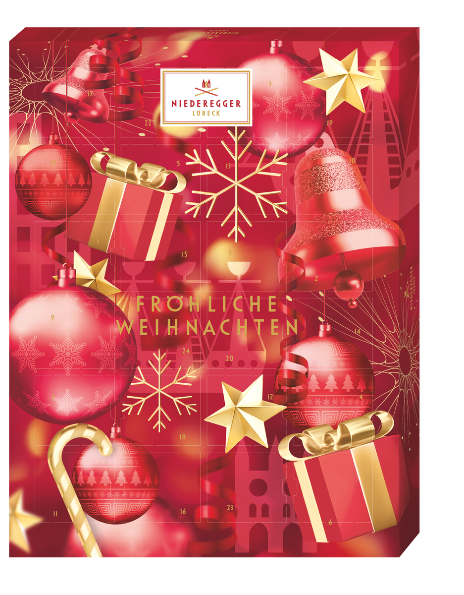 Adventskalender Glamour, gemischte Schokoladen (Vollmilch-Schokolade, Zartbitter-Schokolade, weiße Schokolade), 300 g