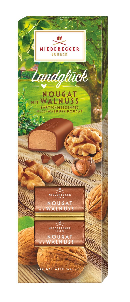 Nougat Walnuss Landglück Schokoladentafel aus Vollmilch-Schokolade mit Walnuesse, 100 g netto