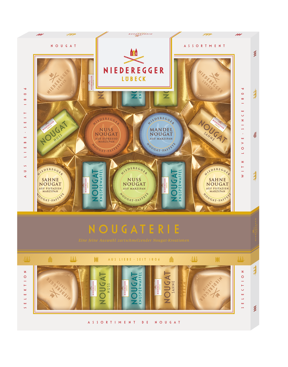 Nougaterie Schokolade mit Nougat, Haselnüssen und Mandeln, Vollmilch-Schokolade 31%, 298 g