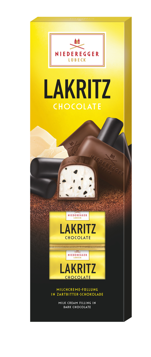 Pralinen Lakritz Chocolate, Mischung aus Zartbitter-Schokolade und weißer Schokolade mit Lakritz, 100 g
