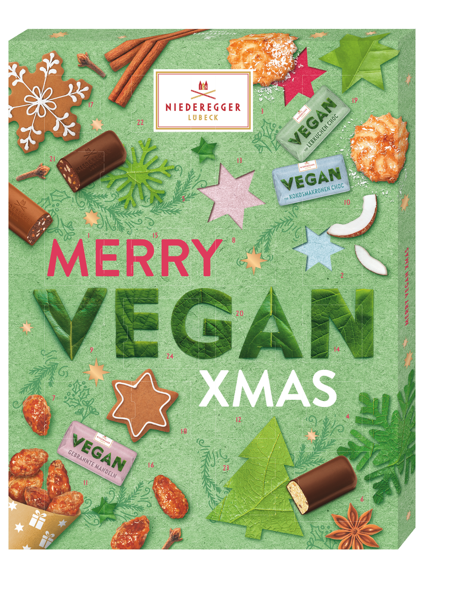Vegan Adventskalender mit Zartbitter-Schokolade, 300 g Nettogewicht, Haupt-Artikelbild