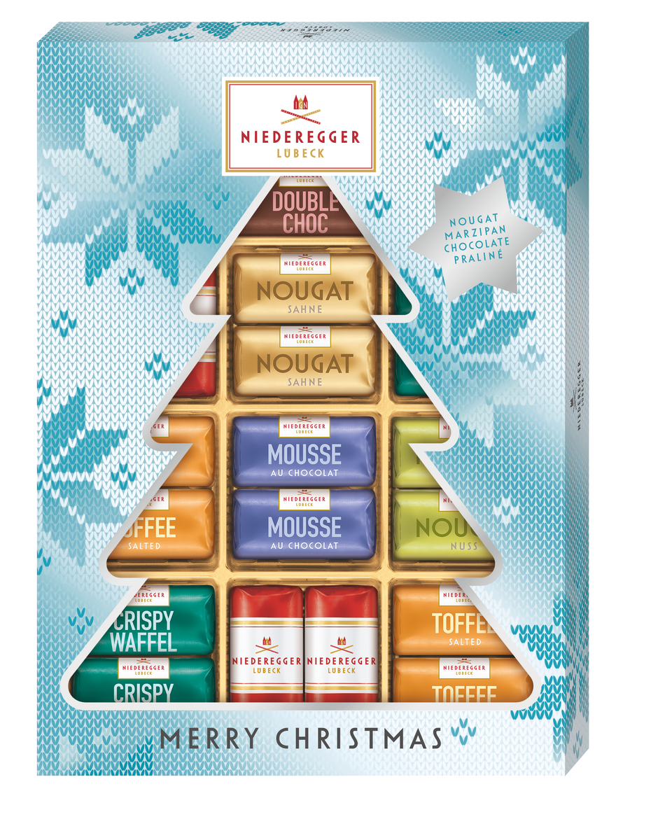Meisterselektion Merry Christmas Schokoladenauswahl mit Vollmilch-, Zartbitter- und weiße Schokolade, 300 g