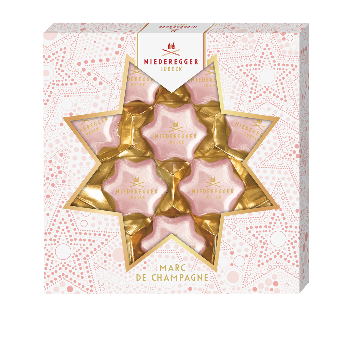 Pralinen Sterne Marc de Champagne, weiße Schokolade Pralinen mit Marc de Champagne, 125 g