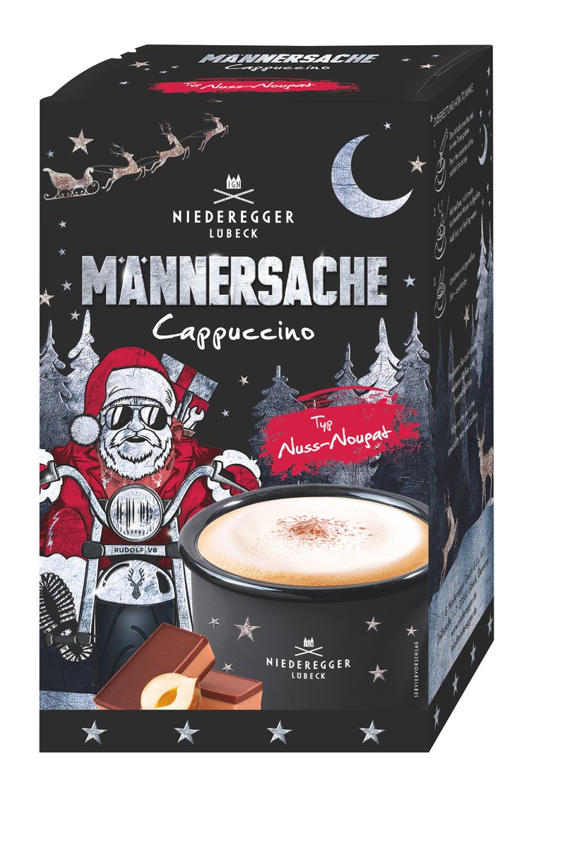 Nougat Cappuccino Männersache, 220 g Packung, Haupt-Artikelbild eines Kaffee-Nougat-Snacks