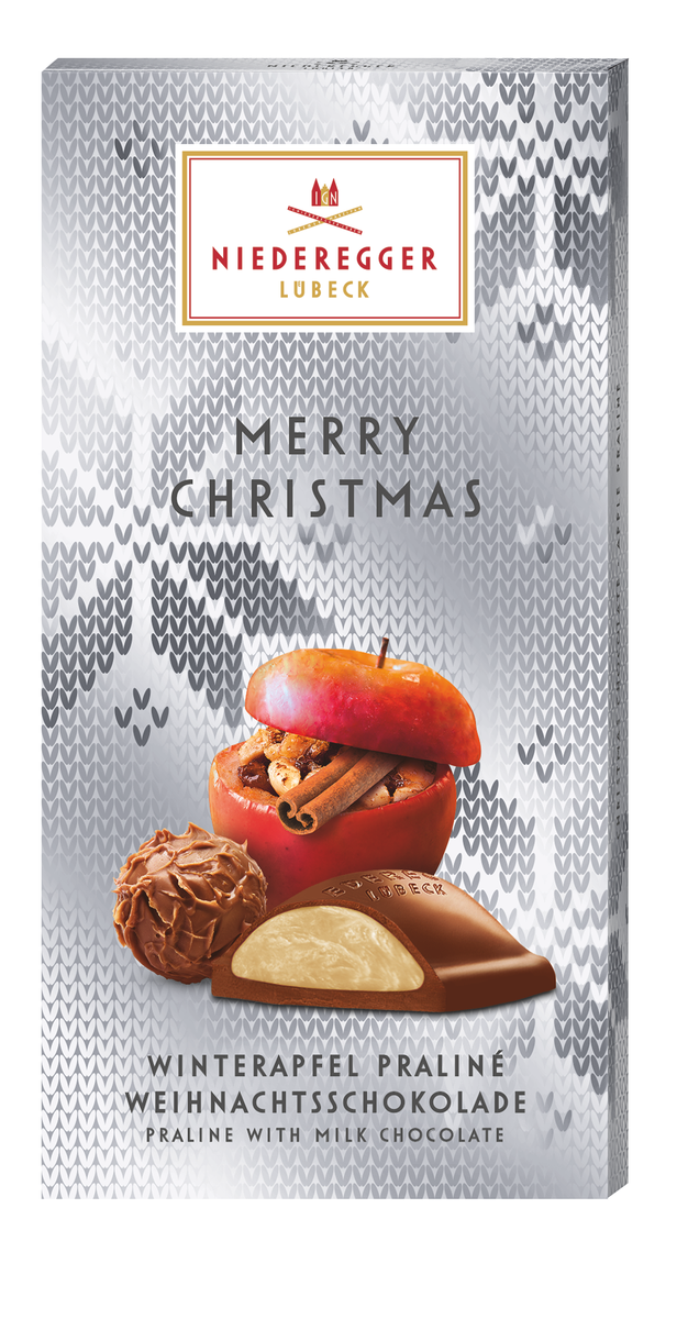 Pralinen Tafel Winterapfel, 100 g, Milch- und weiße Schokolade mit Apfelmark und Zimt