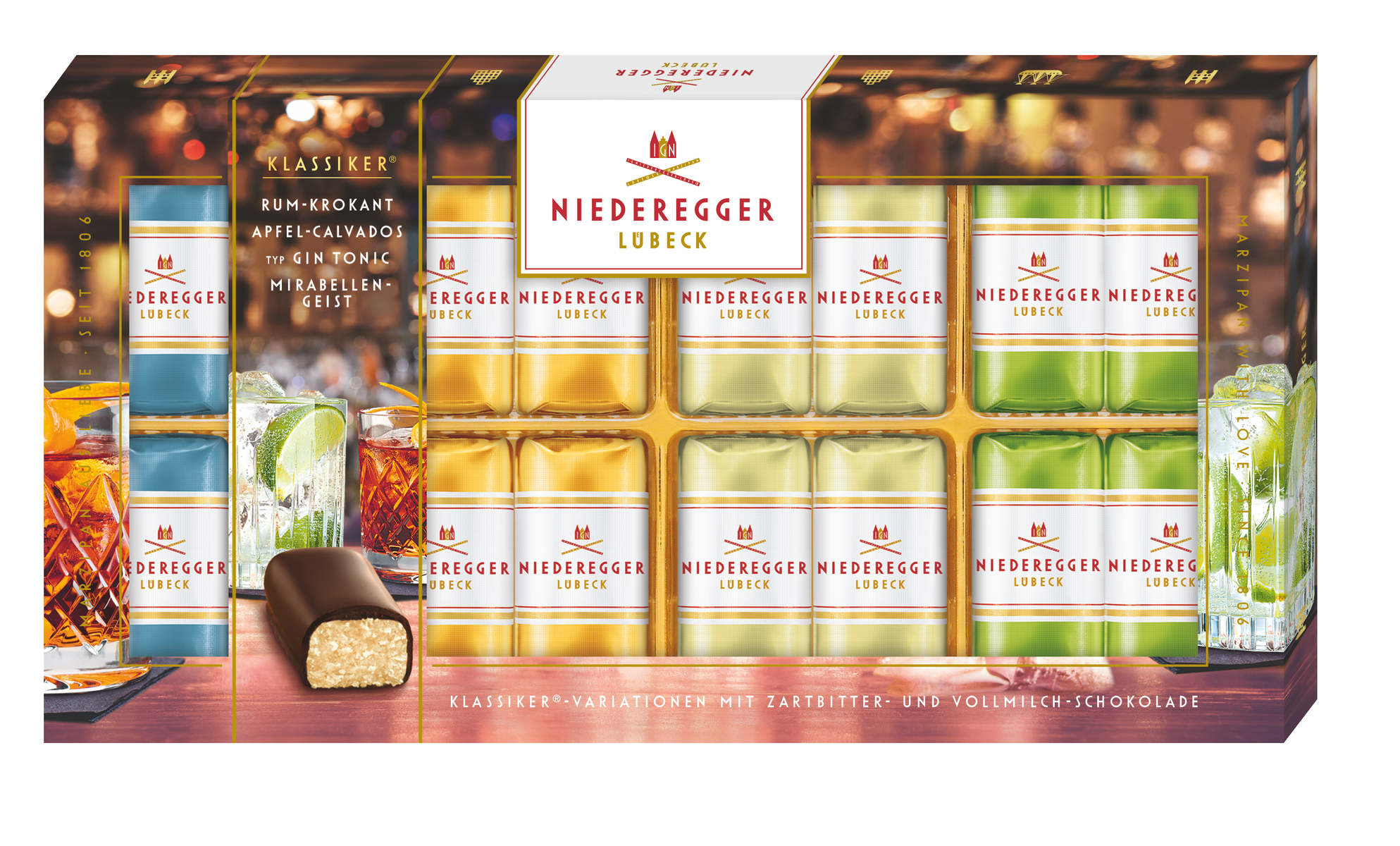 Marzipan Klassiker®-Variationen alkoholisch, Schokolade umhüllt, mit Mandeln 38%, 200 g