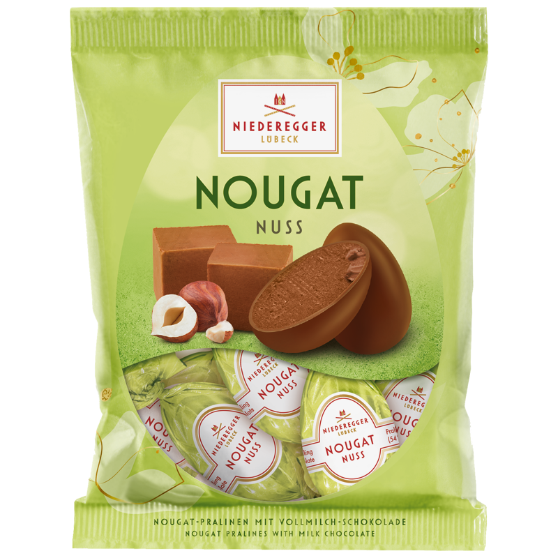 Nuss Nougat Eier in Vollmilch-Schokolade im Beutel