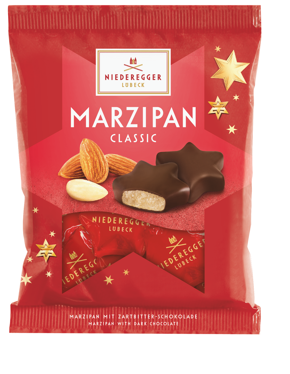 Marzipan Sterne im Beutel Classic, 87 g, mit Mandelanteil 41 % und Zartbitter-Schokolade 28 %