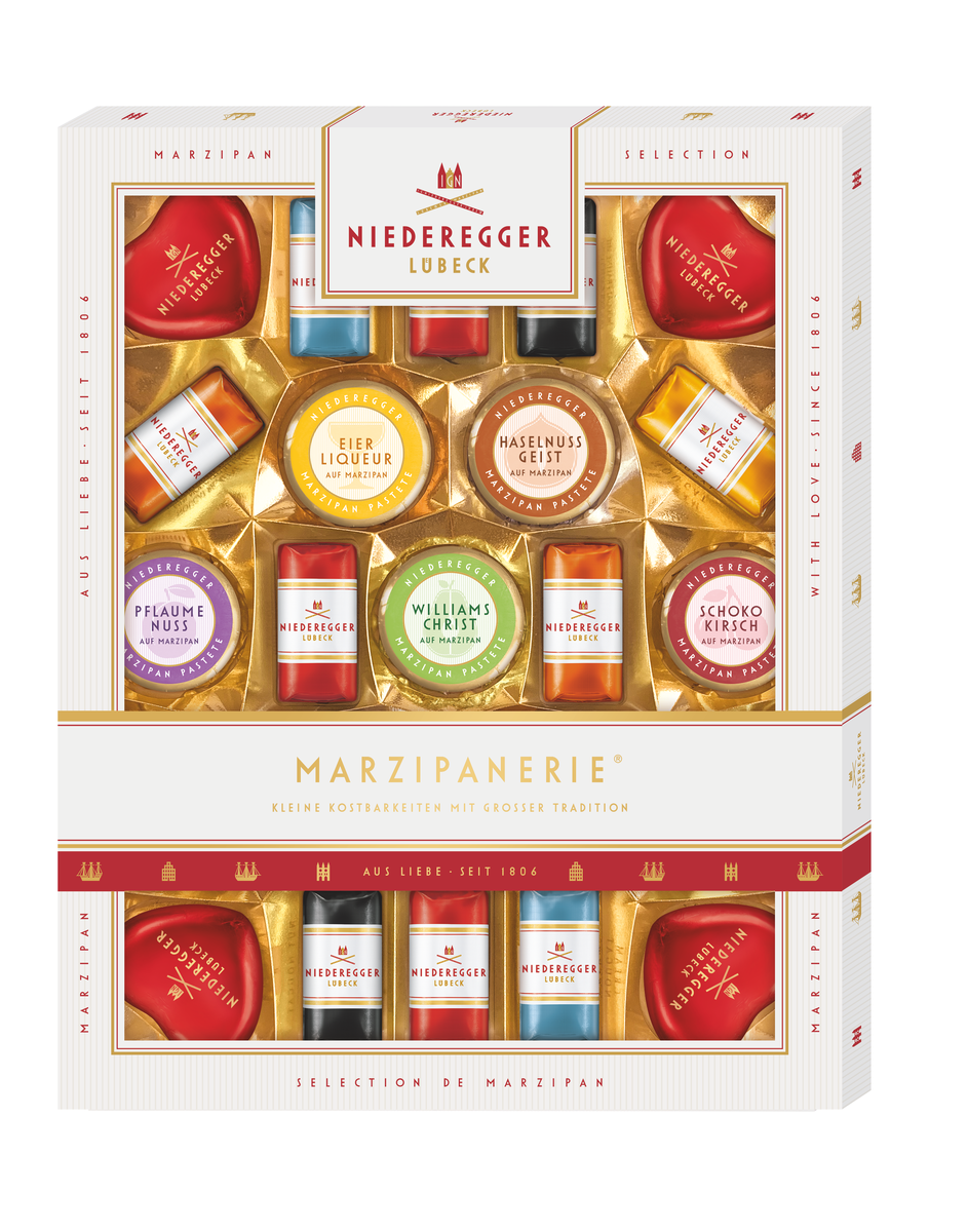 Marzipanerie Schokoladenkonfekt mit Mandeln, Zartbitter-Schokolade, Likörfüllungen, 298 g Nettogewicht