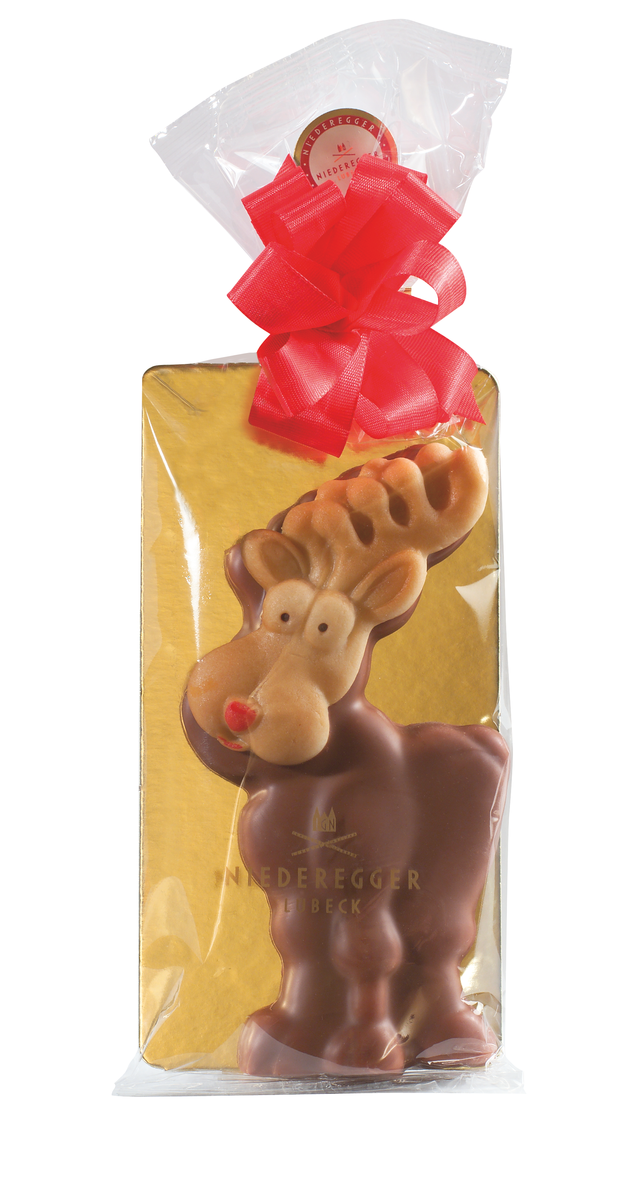 Marzipan Rentier in Vollmilchschokolade, 125 g, Marzipan-Spezialität in Tierform