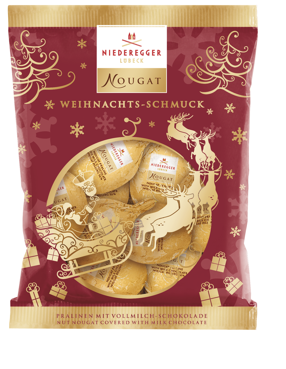 Bild des Weihnachts-Schmuck Nougat; Schokoladentafel, 110 g, festliches Motiv und klare Produktdarstellung