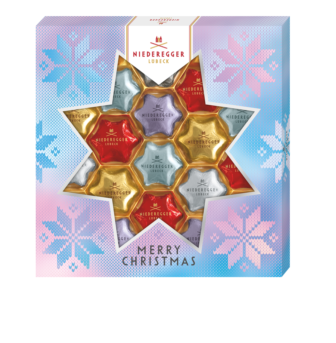 Merry Christmas Sterne: Schokoladen-Sterne aus Vollmilch- und Zartbitter-Schokolade, 250 g, festliche Geschenkidee