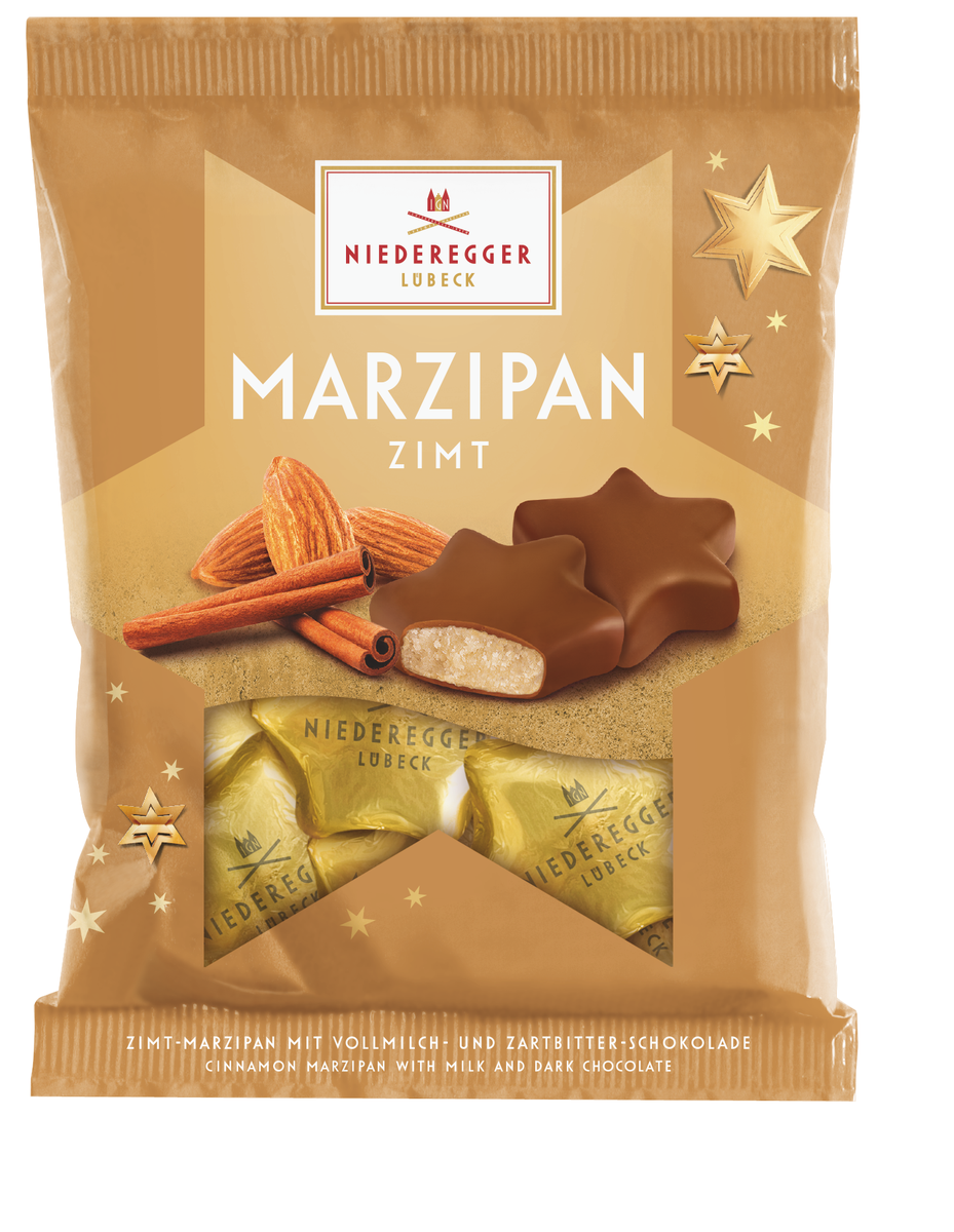 Beutel mit Marzipan-Zimtsternen, Beutelinhalt Marzipan-Zimtsterne im Beutel, 87 g Packung