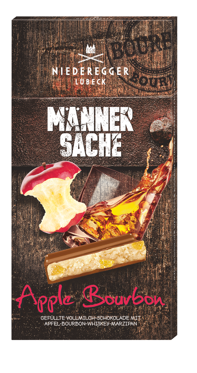 Marzipan Tafel in Vollmilch-Schokolade mit Apfel-Bourbon-Geschmack, 110 g, Männersache