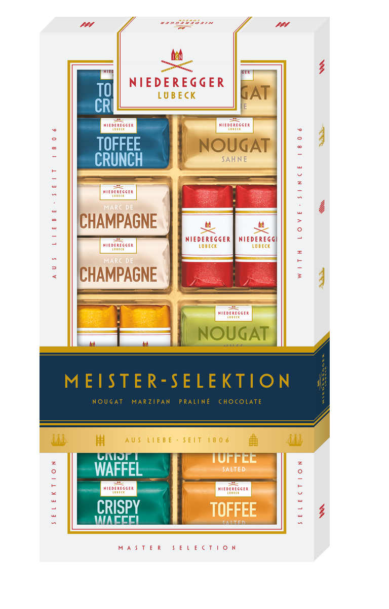 Meisterselektion 200 g: Schokoladenmischung aus Vollmilch-, Zartbitter- und weißer Schokolade mit Mandel- und Haselnuss