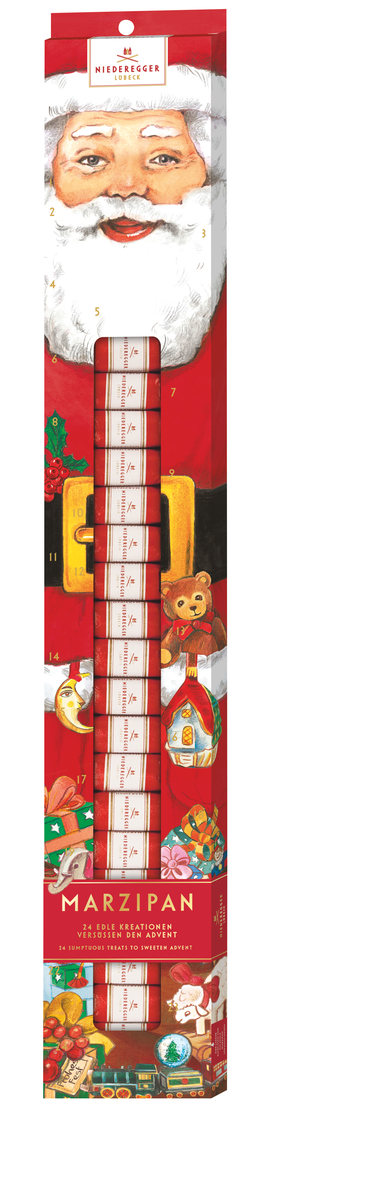 Adventskalender Marzipan Klassiker Weihnachtsmann, 300 g, Zartbitter-Schokolade mit Mandelanteil 40%