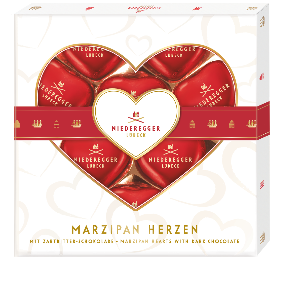 Produktbild: Marzipan Herzen mit Zartbitter-Schokolade 26%, Mandelanteil 42%, 125 g