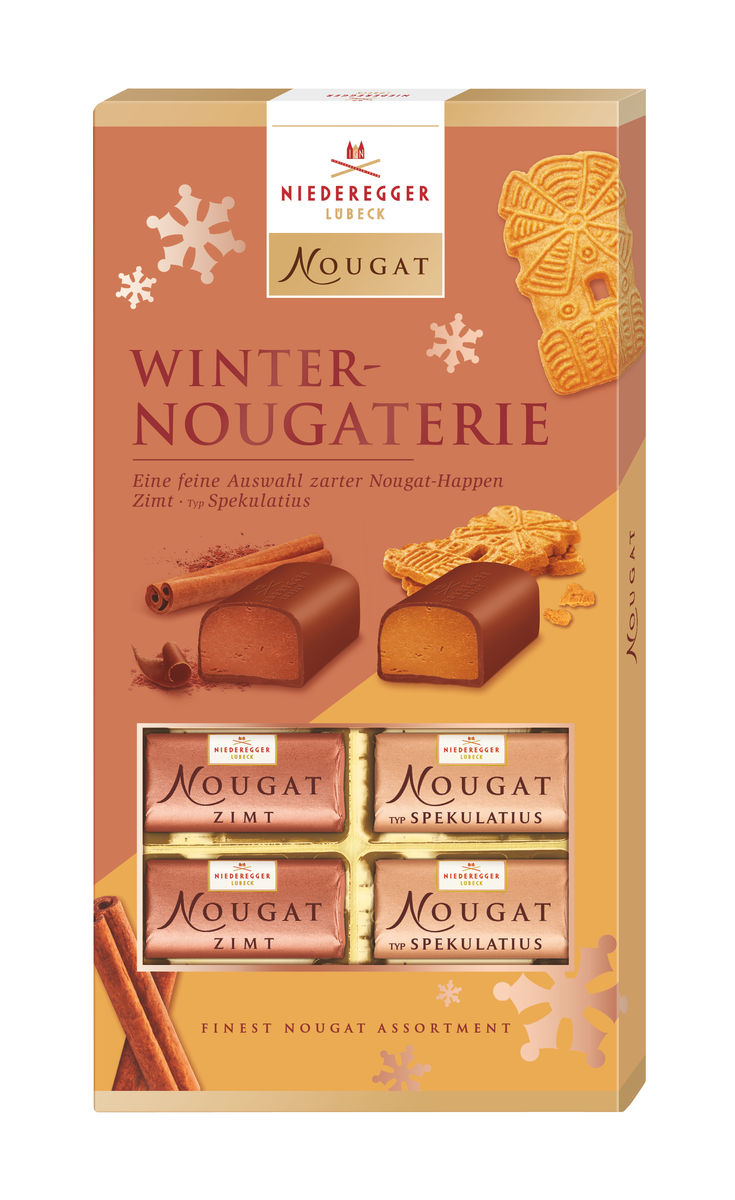 Schokoladentafel Winter-Nougaterie, 2fach sortiert, 200 g, feine Nougatfüllung mit feiner Textur