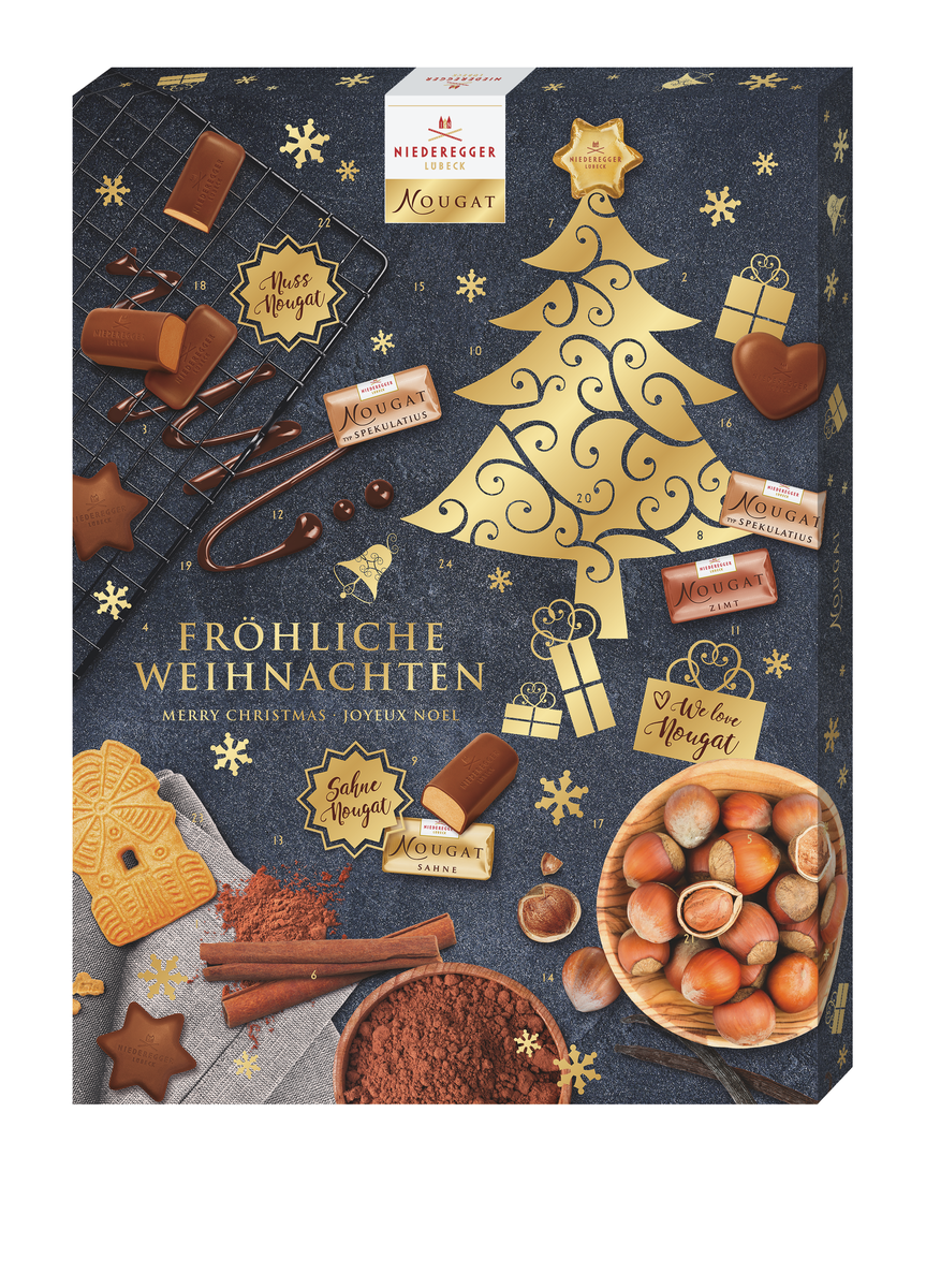 Nougat-Adventskalender aus Vollmilch-Schokolade mit Nougatfüllung, 500 g Nettogewicht, Produktbild